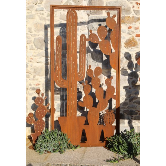 Sichtschutz 2m hoch - 200 cm Sichtschutzzaun Elemente Sichtschutzwand - Kaktus mit Goldpunkten - Höhe 200x100 cm Sichtschutzwand
