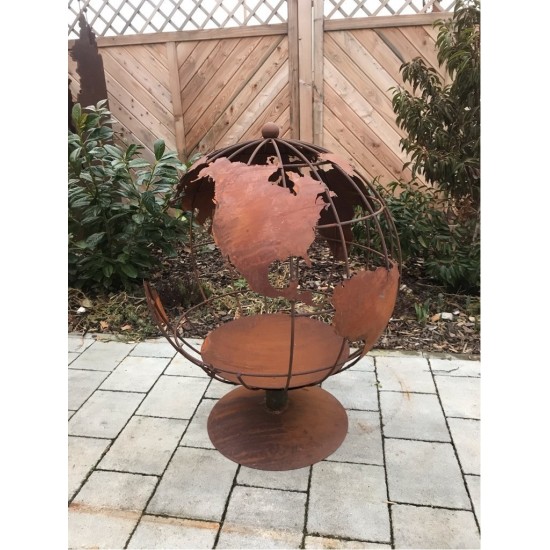 runde Feuerschalen Feuerkugel Rost als Globus - 75 cm hoch - Brennende Weltkugel als Feuerschale 
Feuerkugel aus Rost in Form e
