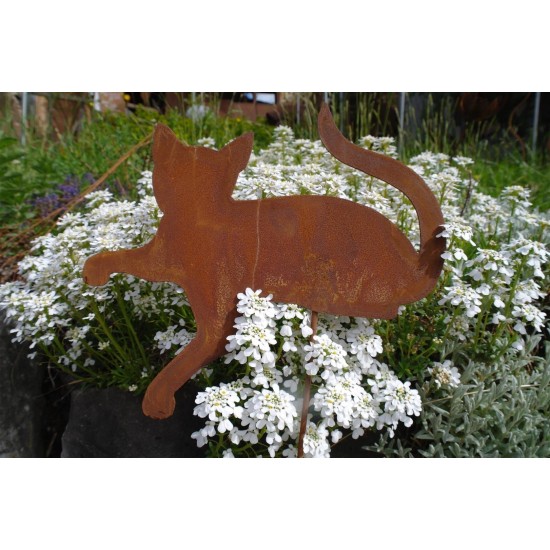 Deko Katzen und Mäuse Rost Minikatze liegend Gartenstecker 25 cm lang Liegende Edelrost Katze zur Dekoration Ihrer Gestecke oder