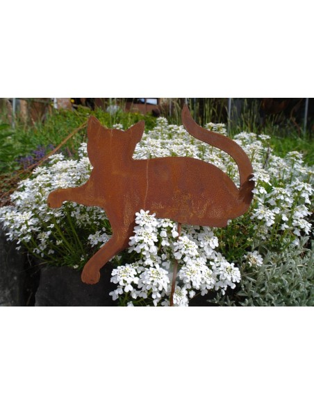 Deko Katzen und Mäuse Rost Minikatze liegend Gartenstecker 25 cm lang Liegende Edelrost Katze zur Dekoration Ihrer Gestecke oder