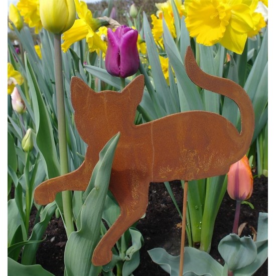 Deko Katzen und Mäuse Rost Minikatze liegend Gartenstecker 25 cm lang Liegende Edelrost Katze zur Dekoration Ihrer Gestecke oder