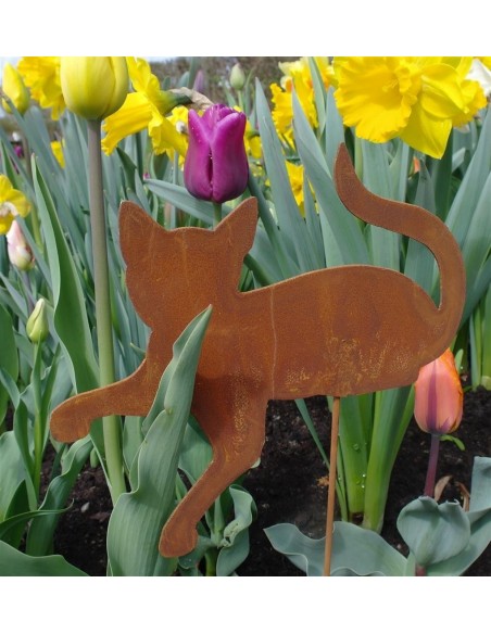 Deko Katzen und Mäuse Rost Minikatze liegend Gartenstecker 25 cm lang Liegende Edelrost Katze zur Dekoration Ihrer Gestecke oder