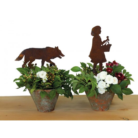 Gartendeko Rost Gartenstecker Rotkäppchen - 15 cm hoch - klein Höhe 15 cm