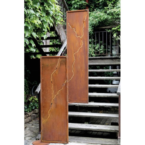 Gartendeko Rost Edelrost Paravent Sichtschutz mit goldenen Schweißnähten - Höhe 200 cm - Sichtschutzwand 
Höhe 200 cm
Breite 5