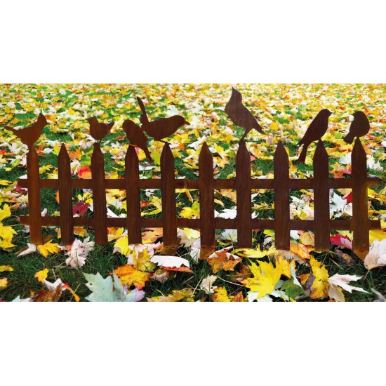 Start Edelrost Vogelzaun mit Vögelchen - 60 cm 
Breite 60 cm
