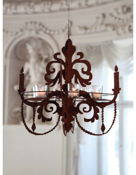 Deko zum Hängen Kronleuchter für den Garten mit Ablage und Kerzentablett Ø 50 cm - klein Kronleuchter 3D zum Aufhängen mit Ablag