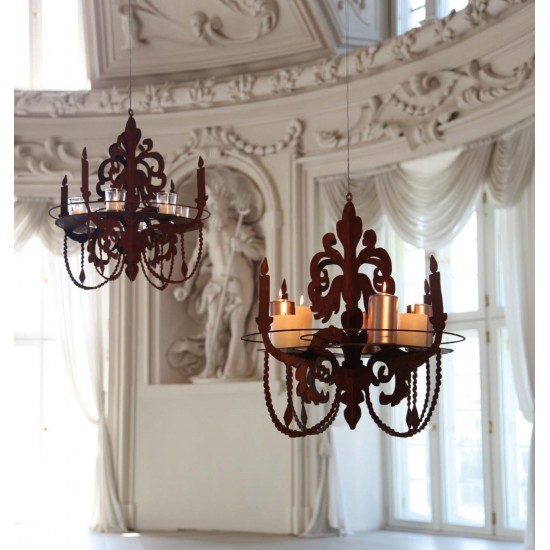 Deko zum Hängen Kronleuchter für den Garten mit Ablage und Kerzentablett Ø 50 cm - klein Kronleuchter 3D zum Aufhängen mit Ablag