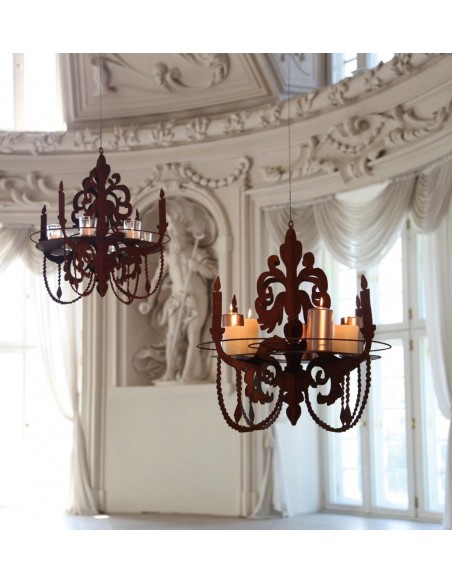 Deko zum Hängen Kronleuchter für den Garten mit Ablage und Kerzentablett Ø 50 cm - klein Kronleuchter 3D zum Aufhängen mit Ablag