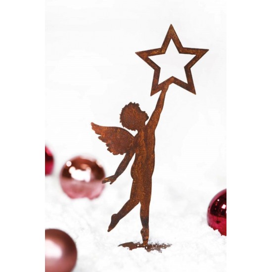 Gartendeko Rost Engelskind unter Stern zum Stecken-  22 cm hoch 
Höhe 22 cm
Breite 11 cm
zzgl. Stab 40 cm