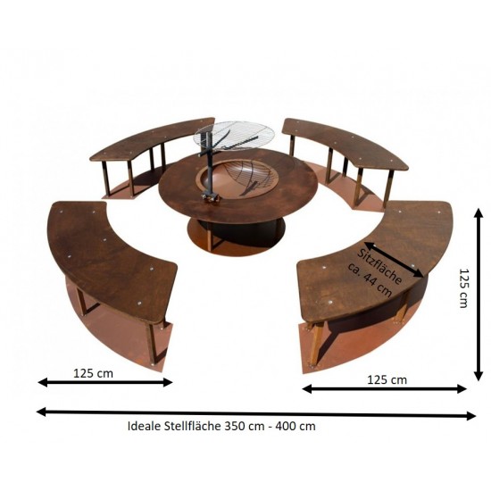 Feuerschalen Feuerstelle Circle Komplett Set inkl. Schwenk-Grill und Bänken- Garten Grillstelle Dieser großer Grillpatz für Zuha