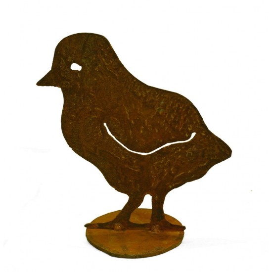 Frühlingsdeko Edelrost Küken stehend, Höhe 16 cm Höhe 16 cm
Breite 15 cm
auf Standplatte
