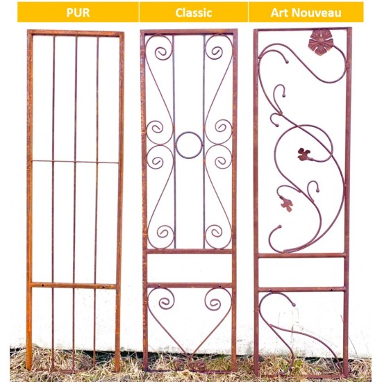 Rosenbogensystem Art Nouveau Rost Rosenbogen Art Nouveau mit Lilienspitze Höhe 220 x 100 cm - 3er SET Rost Rosenbogen Art Nouvea