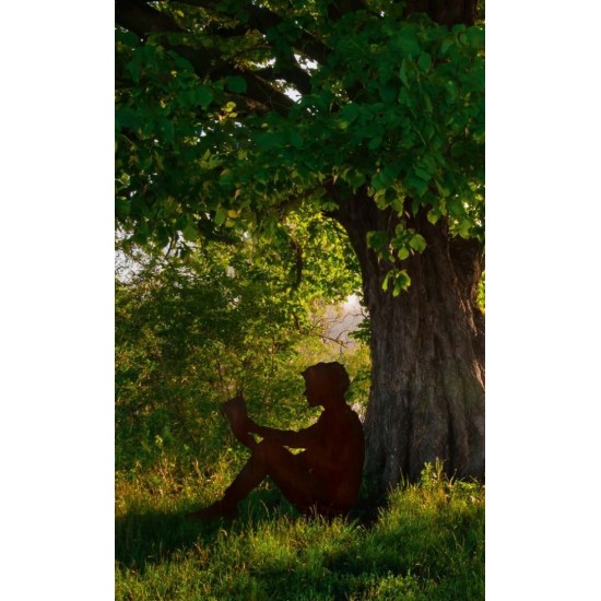 Gartendeko Rost Dekofigur lesender Mann mit Buch - Höhe 60 cm - klein 
Höhe 60 cm
Breite 61 cm
aus 3 mm Stahl
