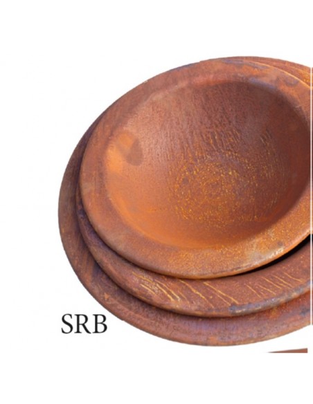 Gartendeko Rost Schale mit breitem Rand auf Standplatte - Durchmesser 52 cm 
Durchmesser 52 cm
Höhe 10 cm
Rand 6,5 cm
