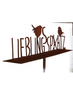 Gartenstecker Lieblingsplatz Schriftzug mit Rohr für Eisenstange - Breite 65 cm "Lieblingsplatz" Schriftzug mit einer Hülse für
