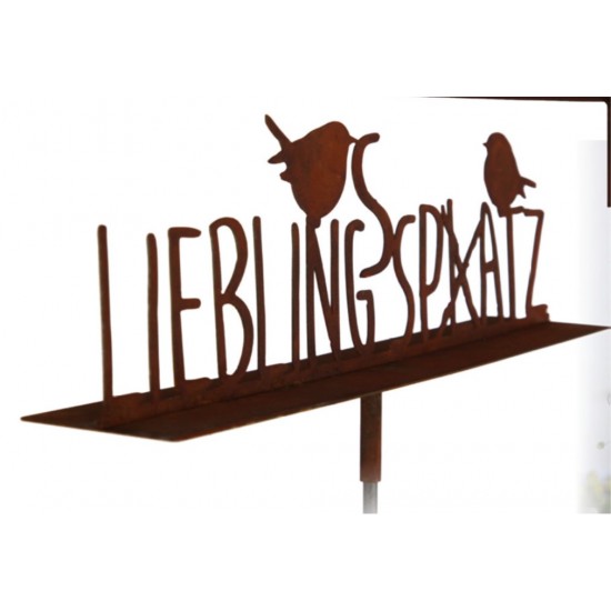 Gartenstecker Lieblingsplatz Schriftzug mit Rohr für Eisenstange - Breite 65 cm "Lieblingsplatz" Schriftzug mit einer Hülse für 