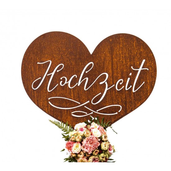 Herzige Dinge - Edelrost Dekoherzen Hochzeit - Herz zum Aufhängen - Breite 49 cm Herz zum Aufhängen mit einem "Hochzeit" Schrift