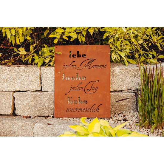 Lebe jeden Moment Schild Spruch Gartendeko Geschenk Edelrost Tafel 