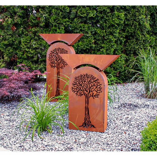 Rostsäule Baum -groß- inkl. Pflanzschale - Höhe 105 cm