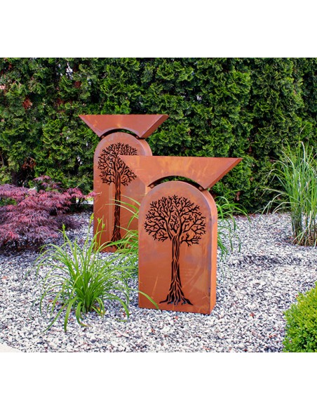 Rostsäule Baum -groß- inkl. Pflanzschale - Höhe 105 cm
