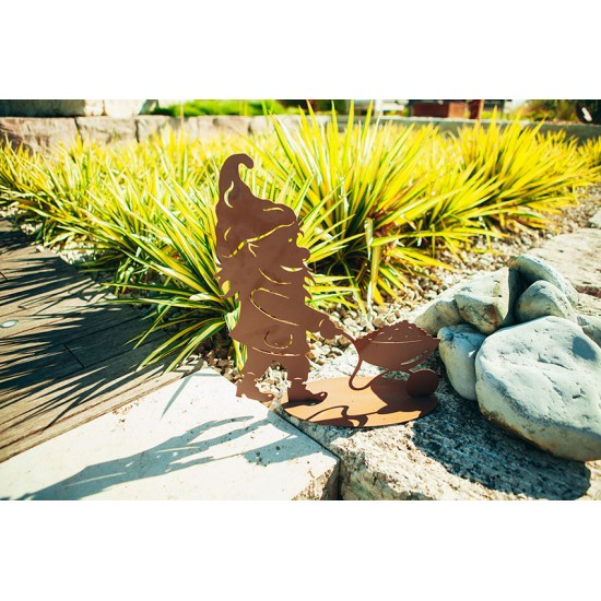 Deko Gartenzwerg - Björn mit Schubkarre - Höhe 44 cm