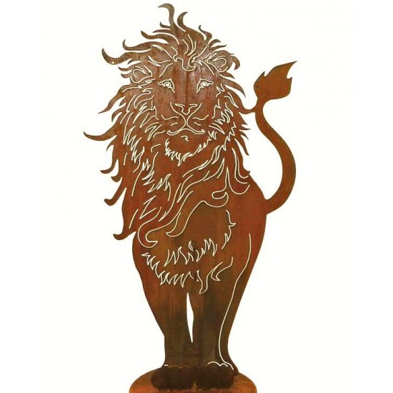 Afrika Edelrost Löwe 100 cm hoch 
Höhe 100 cm,
Breite ca. 53 cm
auf Bodenplatte
