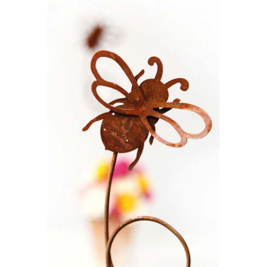 Beetstecker für Frühling und Sommer Bienentanz auf Curl-Stab - Biene Gartenstecker 10 cm Ø - Gesamthöhe ca. 55 cm 
hübscher Ste