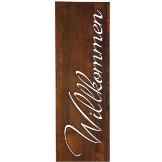 Sichtschutz Schmal bis 50 cm Edelrost Stele - Willkommen - in Schreibschrift - Höhe 200 cm 
schmaler Sichtschutz für den Eingan