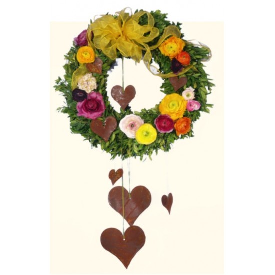 Gartendeko Rost Set mit 24 Metall Herzen zum Aufhängen - DRM 11 - 15 cm Ø - groß 
24 kleine Herzen zum Aufhängen im Set
In 3 G