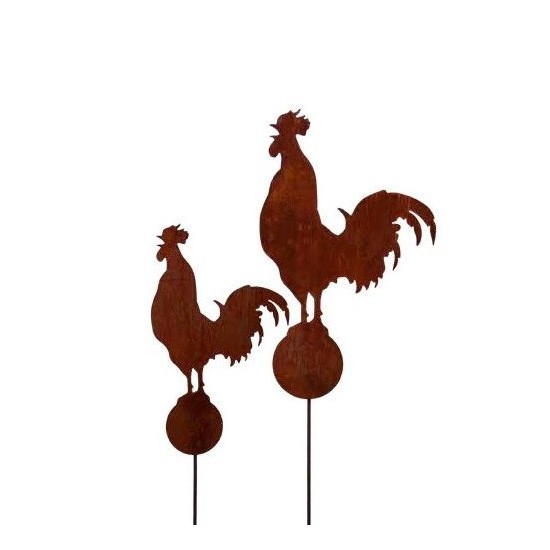 Hühner, Gockel und Küken Gartenstecker krähender Hahn auf Kugel - Gesamthöhe 160 cm Dieser Hahn steht krähend auf einer Kugel un