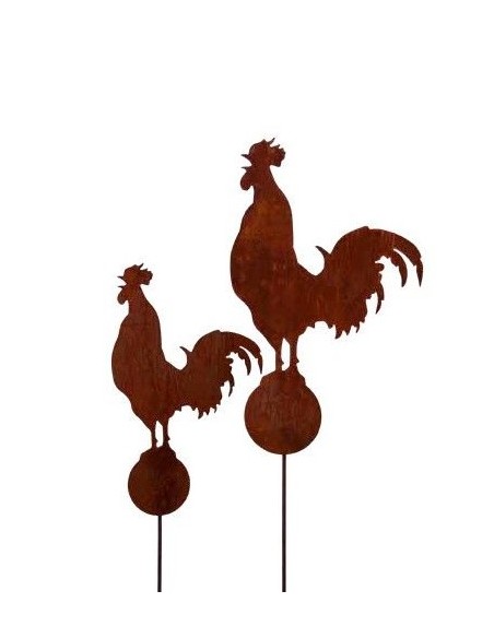 Hühner, Gockel und Küken Gartenstecker krähender Hahn auf Kugel - Gesamthöhe 160 cm Dieser Hahn steht krähend auf einer Kugel un