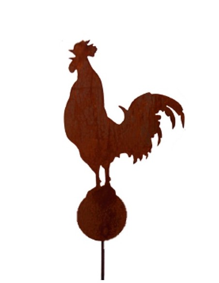 Hühner, Gockel und Küken Gartenstecker krähender Hahn auf Kugel - Gesamthöhe 160 cm Dieser Hahn steht krähend auf einer Kugel un