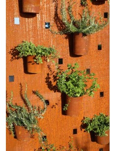 Gartendeko Rost Sichtschutzwandmit eckigen Öffnungen für Töpfe - Höhe 200 cm, Breite 50 cm Schmale Sichtschutzwand mit eckigen Ö 2