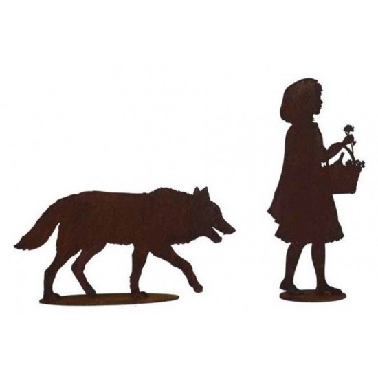 Gartendeko Rost Böser Wolf Figur - 41cm breit - mittel Das Rotkäppchen war nur auf dem Weg zu seiner Großmutter als dann der bös