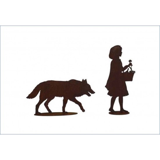 Gartendeko Rost Tischdeko Böser Wolf auf Platte - 21 cm breit - klein Der böse und hinterlistige Wolf in der kleinsten Ausführun