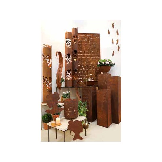 Laternenstab Metall Deko-Feder mit Goldpunkten - geschwungen - Höhe 110 cm - als Gartenstecker mit Laternenhalterung Edelrost De