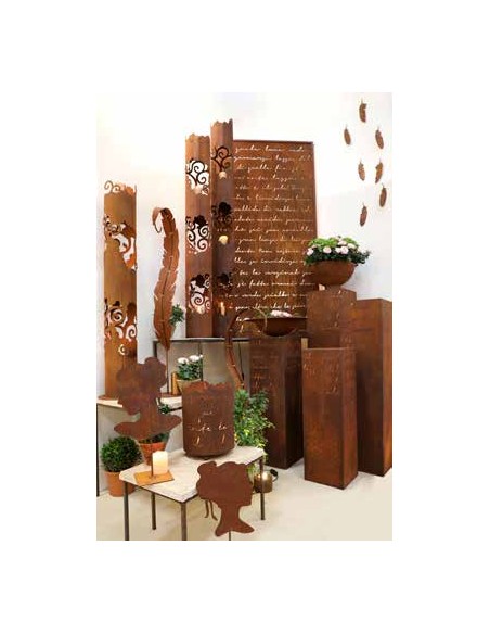 Laternenstab Metall Deko-Feder mit Goldpunkten - geschwungen - Höhe 110 cm - als Gartenstecker mit Laternenhalterung Edelrost De