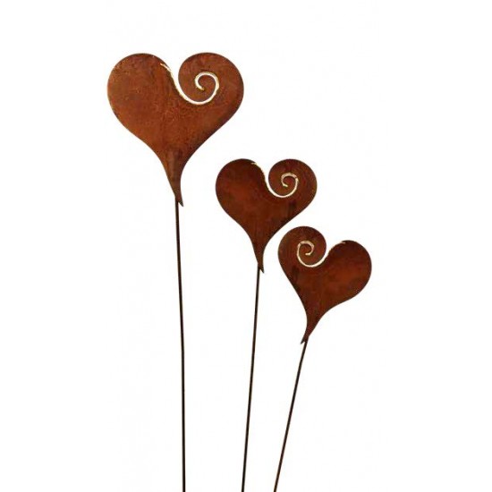 Gartenstecker Herz großer Gartenstecker Herz mit Curl und Golddekor - Ø 30cm großes Herz aus Metall als Gartenstecker mit geschw
