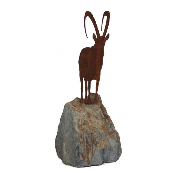 Steinbock Deko Alpensteinbock Capra Ibex  Alpensteinbock Deko Figur mit kleinem Spieß - Höhe 50 cm Edelrost Figur Alpensteinbock