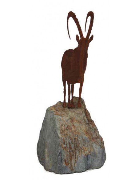 Steinbock Deko Alpensteinbock Capra Ibex  Alpensteinbock Deko Figur mit kleinem Spieß - Höhe 50 cm Edelrost Figur Alpensteinbock