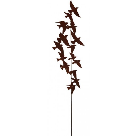 Tierstecker Edelrost Stab - Flock of Birds - - Vogelschwarm Höhe ca. 146 cm - Länge ca. 1,9 m  (große Variante) Höhe Vogelbild c