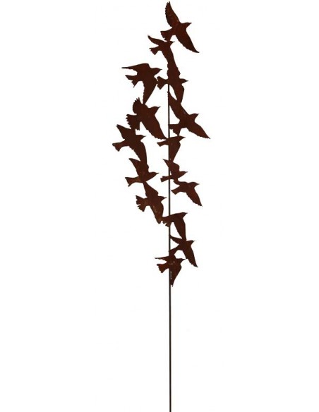 Tierstecker Edelrost Stab - Flock of Birds - - Vogelschwarm Höhe ca. 146 cm - Länge ca. 1,9 m  (große Variante) Höhe Vogelbild c