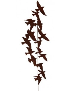 Tierstecker Edelrost Stab - Flock of Birds - - Vogelschwarm Höhe ca. 146 cm - Länge ca. 1,9 m  (große Variante) Höhe Vogelbild c