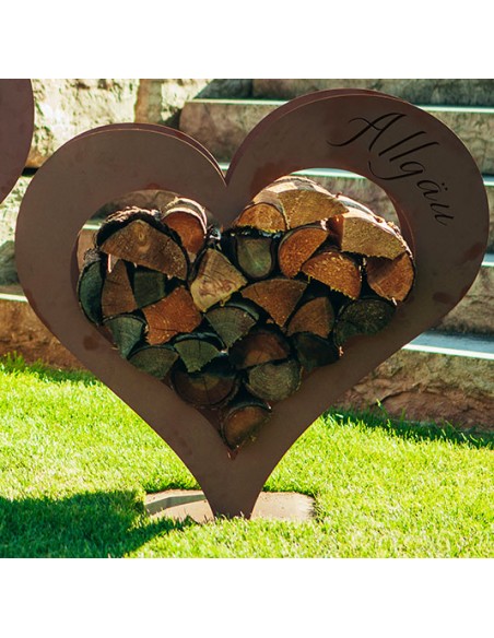 Großes Herz Kaminholzregal - Mit Aufschrift Allgäu - Höhe 94 cm