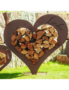 Mittleres Herz Kaminholzregal - Mit Aufschrift Liebe - Höhe 72 cm