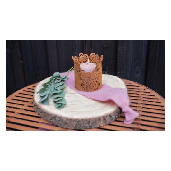 Rostdeko zum Beleuchten kleines Rost Tischwindlicht Motiv Blume 10 cm hoch Höhe 10 cm
Ø 8 cm
