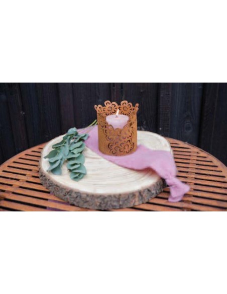 Rostdeko zum Beleuchten kleines Rost Tischwindlicht Motiv Blume 10 cm hoch Höhe 10 cm
Ø 8 cm
