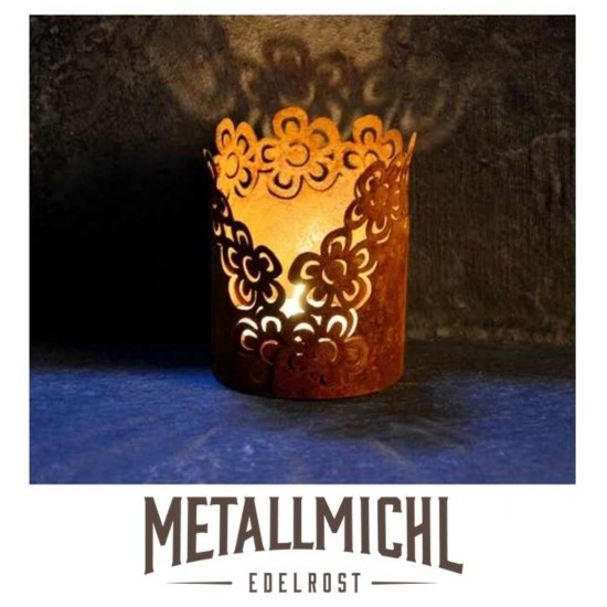 Rostdeko zum Beleuchten kleines Rost Tischwindlicht Motiv Blume 10 cm hoch Höhe 10 cm
Ø 8 cm
