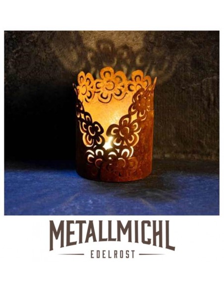 Rostdeko zum Beleuchten kleines Rost Tischwindlicht Motiv Blume 10 cm hoch Höhe 10 cm
Ø 8 cm
