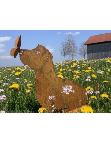 Deko Hunde Hundefigur Rauhaardackel - Toni - mit Schmetterling auf der Nase - sitzend - Höhe 45 cm 
Höhe 45 cm
Breit 55 cm
